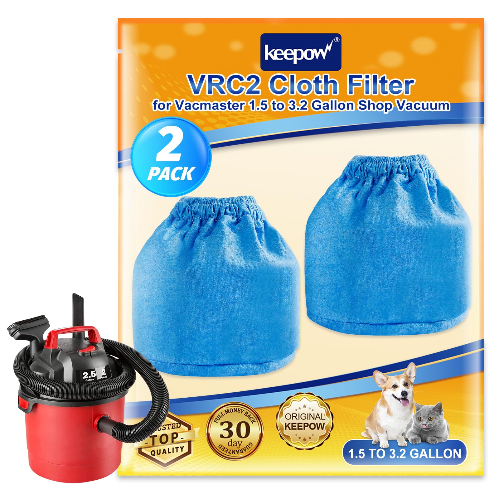 KEEPOW VRC2 Cloth Filter for Vacmaster and Shop Vac Cleaning Equipment - 1.5 to |2 Gallon Capacity, 2 Pack
| Profession